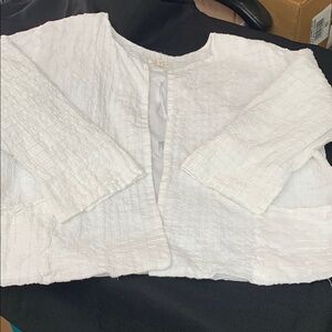 Eileen Fisher White Blazer Textured Open Front